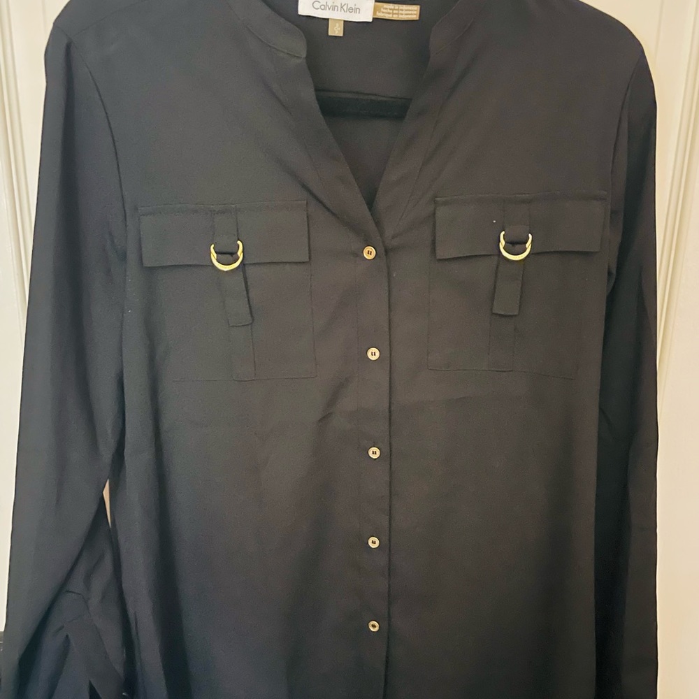 Calvin Klein Ling Sleeve Grey Blouse Size S